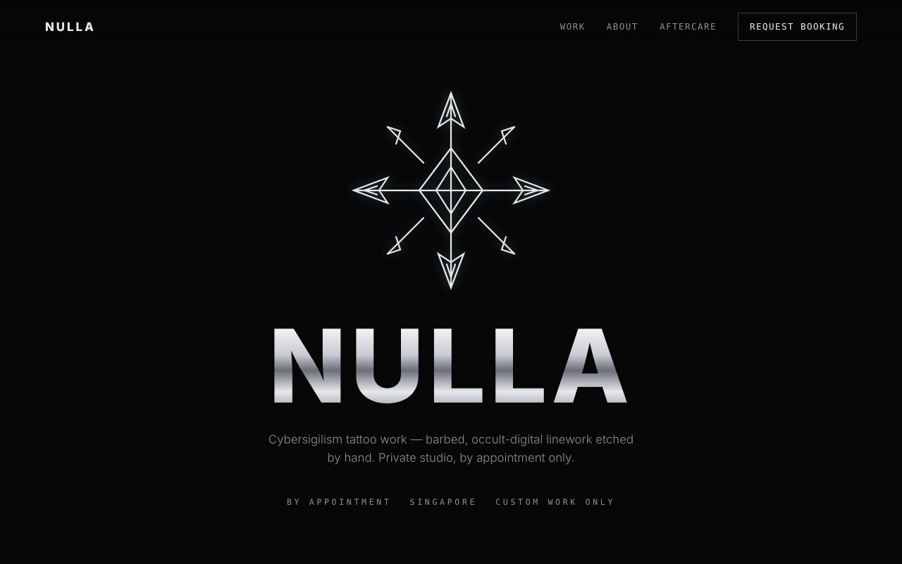 NULLA tattoo studio website homepage